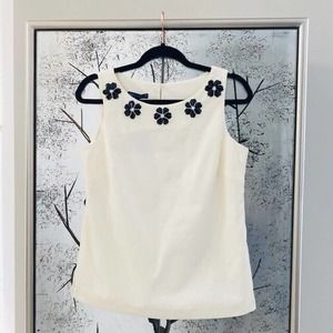 NWT Talbots RSVP $129 Women's Size 4 Small Ivory Black Floral Beaded Blouse Top